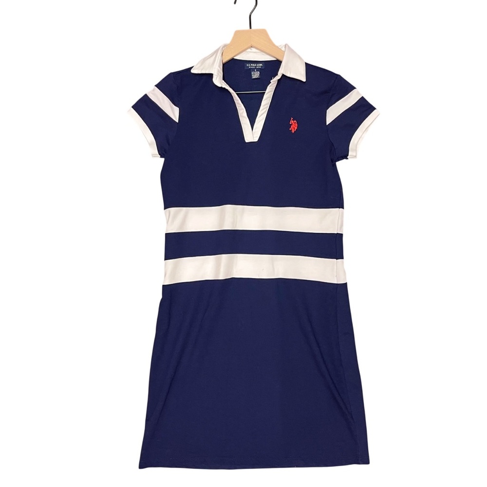 U.S. Polo Assn. Navy and White Polo Shirt Dress with Red Logo